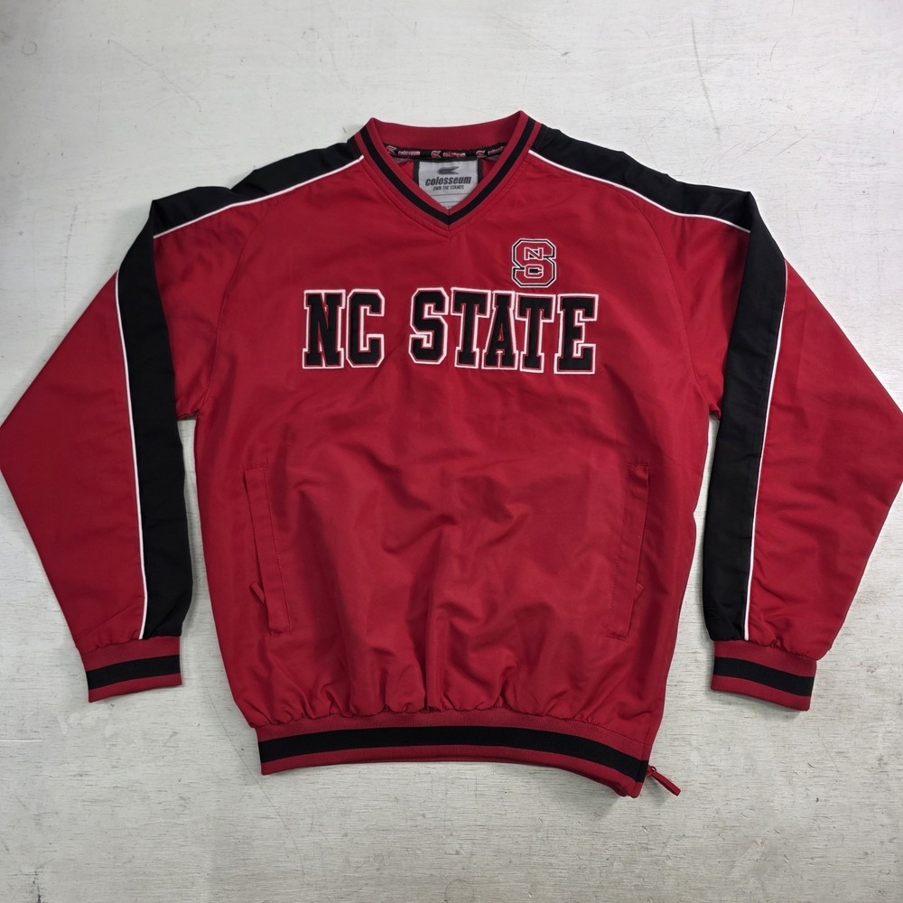 Colosseum Athletics NC State Wolfpack NCAA V-Neck Red Windbreaker Jacket Mens S